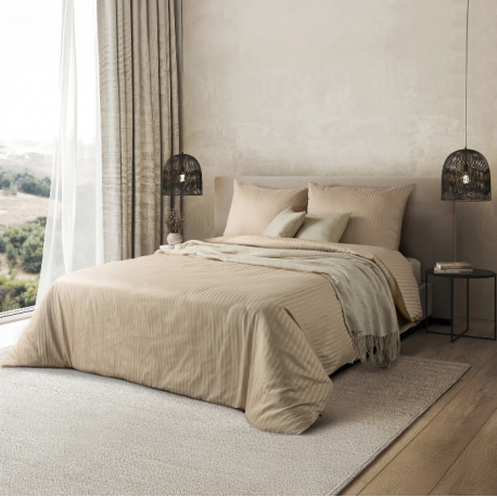 Pościel  satyna bawełniana kolor biały w drobne prążki VERA