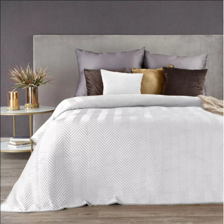 Narzuta welwetowa biała 200x220 cm pikowana w jodełkę metodą hot press SOFIA Eurofirany Premium