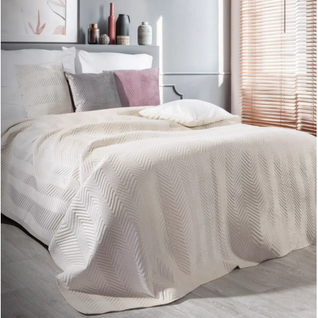 Narzuta welwetowa biała 200x220 cm pikowana w jodełkę metodą hot press SOFIA Eurofirany Premium
