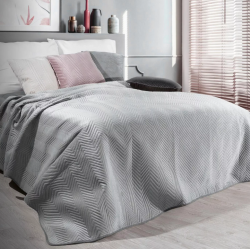 Narzuta welwetowa srebrna 170x210 cm pikowana w jodełkę metodą hot press SOFIA Eurofirany Premium